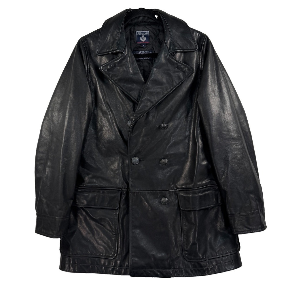 Vyg Faconnable Double Breasted Leather Pea Coat Mens S Metal Buttons Mens Small